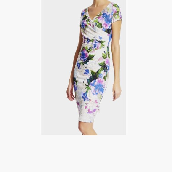 Adrianna Papell Matelassé Faux Wrap Sheath Dress (size 8) - Picture 1 of 5